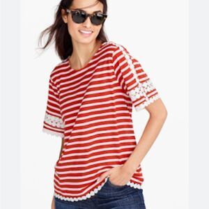 J. Crew red striped eyelet trim t-shirt small NWT